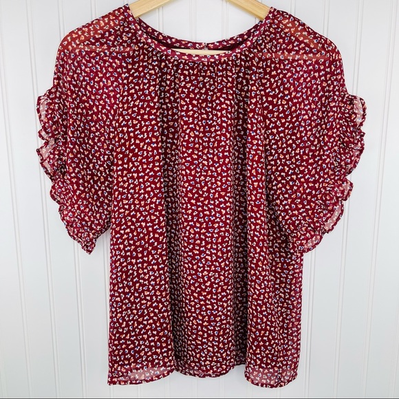 Madewell Memento Ruffle Sleeve Mauve Floral Top Size Small #M1730 - Picture 2 of 9